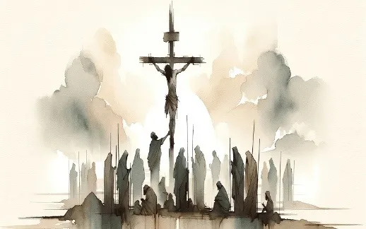 People gathered beneath the cross of Jesus