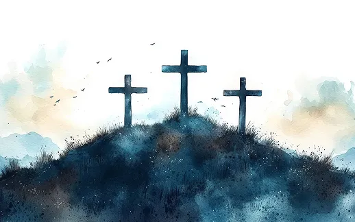 Crosses on a hill with a dramatic sky